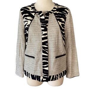 NWT Chico’s Zebra Animal Print Jacket Women’s 2 Large Black White Linen $159